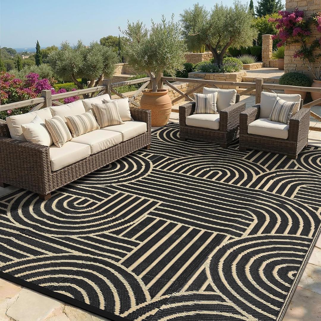 Garvee Reversible Rainbow Outdoor Rug 10x14, Brown