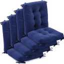 Juexica 4 Set Outdoor Patio Chair Cushions Corduroy Seat High Back Tufted Pillow Replacement Rocking Patio Chair Pads for Outdoor Indoor Home Office(Navy Blue)