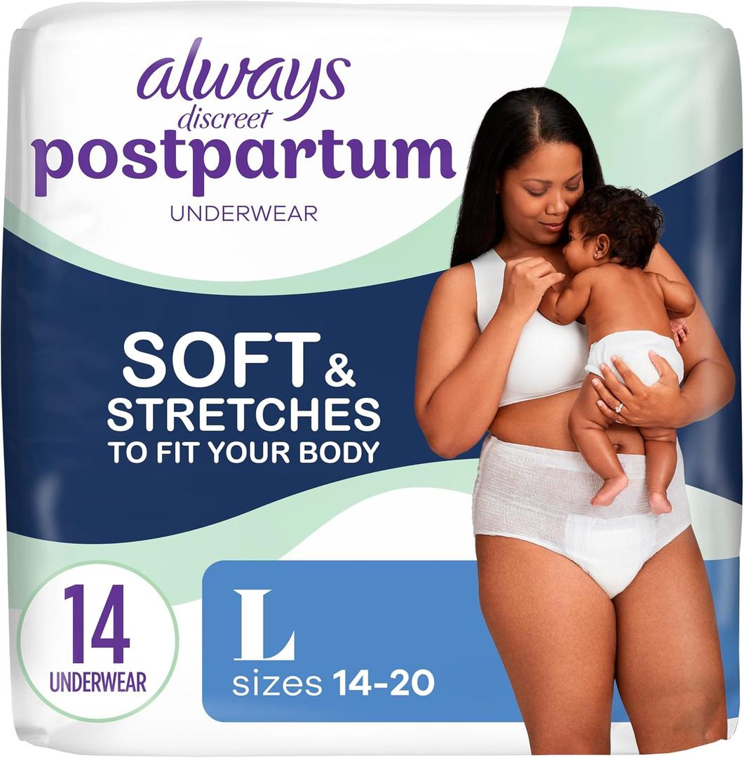 Always Discreet Postpartum and Adult Incontinence Underwear for Women, Size L, Maximum Protection, 14 CT