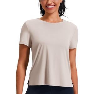Ice Silk Women's Short Sleeve Workout Shirts Loose Fit Side Slits Athletic Tee Tops (Medium, Birch Heather)