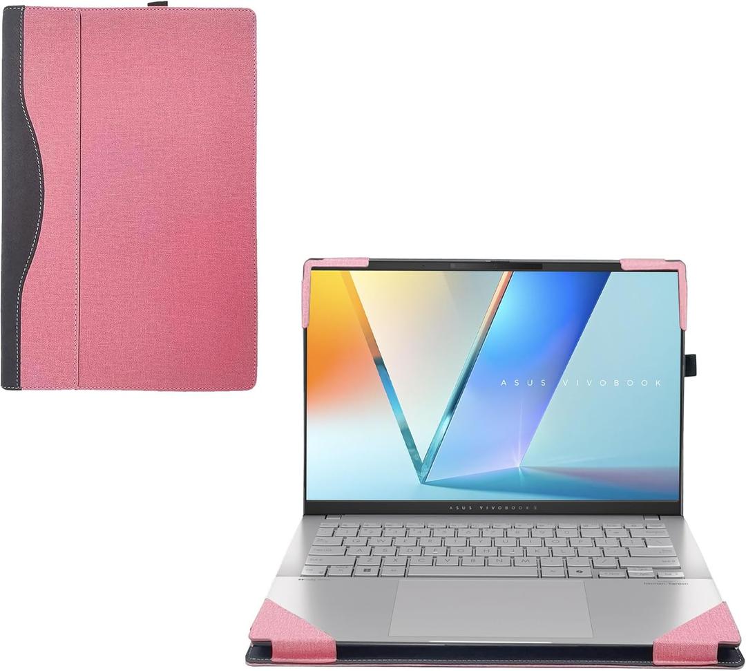 Laptop Case Cover only for ASUS Vivobook S 14 OLED (S5406) 14 inch [NOT Working with Other ASUS Models] Notebook Sleeve Computer Bag Protective PU Leather Shell (Pink)
