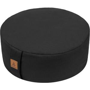 Zafu Buckwheat Meditation Cushion, Round Zabuton Meditation Pillow,Yoga Bolster Kneeling Pillow Premium Yoga Pillow for Sitting on Floor Zippered Cotton Cover (Black), Size: 16"x16“x5"