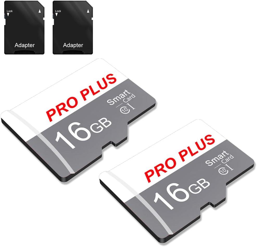 2 Pack Memory Card 16GB with Adapter, High Speed TF Card, UHS-I C10 A1 Memory TF Card for Tablet/Mobile Phone/Camera/Car Audio/Game Console (TF183 White Gray 16GB)