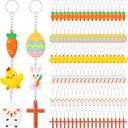 Equsion 120 Pcs Keychain Easter Day Party Favors Bunny Key Chain Key Ring Rabbit Cross Hanging Kit Carrot Eggs Party Decorations for Easter Hunting Party Decor