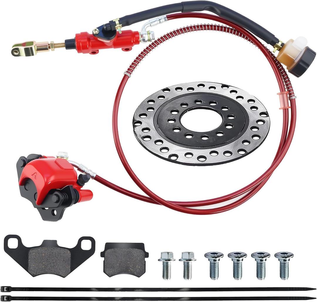 PRO BAT Rear Hydraulic Brake Assembly Caliper Master Cylinder Kit Go Kart Golf Cart ATV (Red-1)
