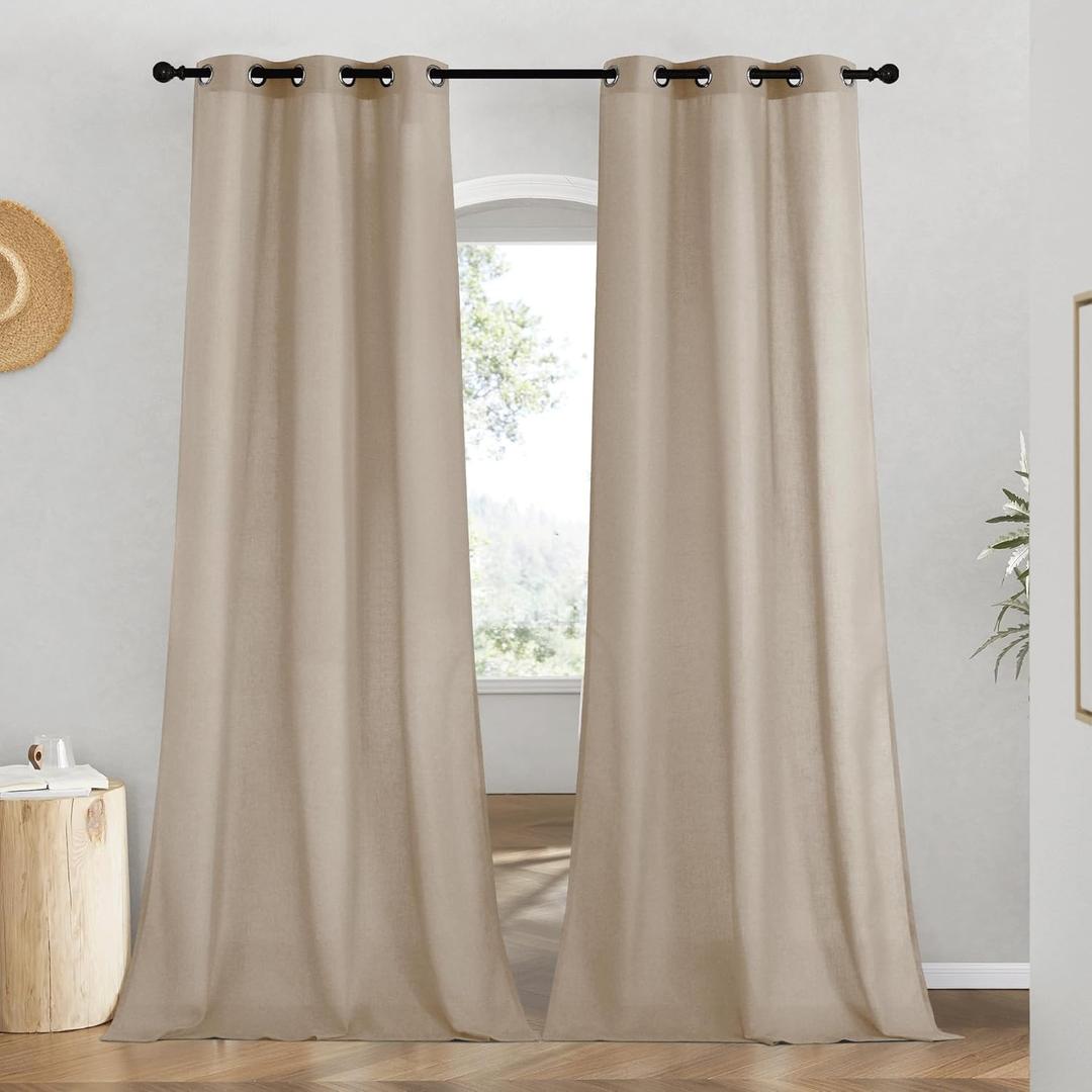 NICETOWN Linen Taupe Window Curtains 84 inches Long, Grommet Thick Linen Blend Window Treatments Privacy Assured with Light Filtering for Bedroom/Living Room, W42 x L84