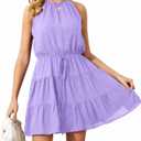 Summer Dress for Women Chiffon Blouses Skirt Spaghetti Sleeveless Tops Halter Ruffle Romper Sun Flowy Summer Outfits, Purple, M 