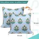 Coastal Indoor Outdoor Throw Pillow Cover ONLY, 18"x18" Water Repellent for Couch, Patio, Backyard, Baby Blue Orange Floral with Piping