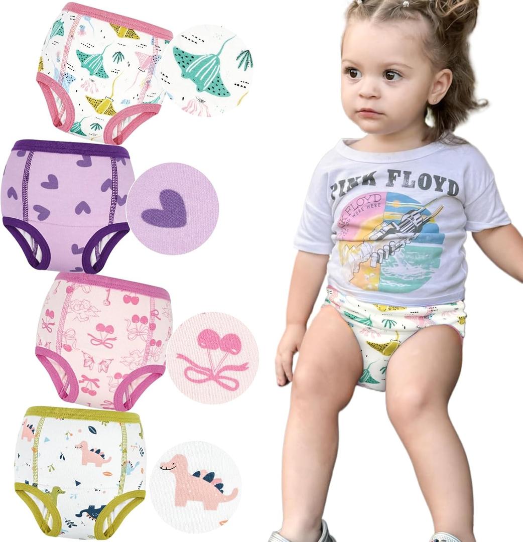 MooMoo Baby Absorbent Potty Training Underwear 4 Packs Cotton Training Pants for 5T