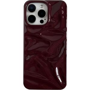Caseative for iPhone 16 Pro Case,Solid Color Water Ripple Wave Pattern Pleated Phone Case (Red,16 Pro)