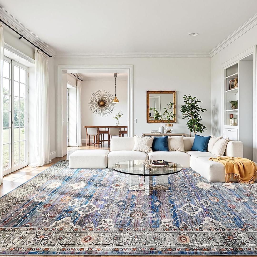 8x10ft Machine Washable Area Rug, 120 * 96" Large Ultra Soft Rugs with Non-Slip Backing & Durable Edge Binding, Vintage Fluffy Indoor Low-Pile Carpet for Living Room, Bedroom, Dinning, Kitchen