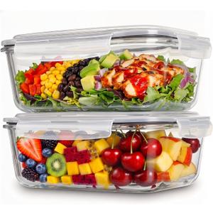 2 Pack 63oz Large Glass Storage Containers with Lids Big Meal Prep Food Container Set for Storing food, vegetables or fruits, BPA Free, Freezer Dishwasher Oven Safe (gray)