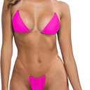 SHERRYLO Thong Bikini Clear Straps Cheeky Brazilian Micro Thongs Bikinis Swimsuit for Women Sexy No Tan Line Bathing Suit (Medium, 20110-fuchsia)