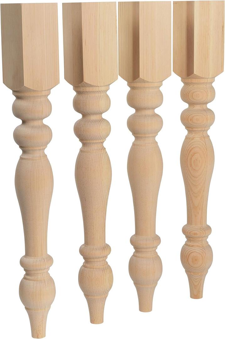 CAROLINA LEG CO. Chunky Farmhouse Table Legs - Handmade in USA - Unfinished - DIY Furniture - Turned - Set of 4 Wood Table Legs- Dimensions: 3.5" x 29"