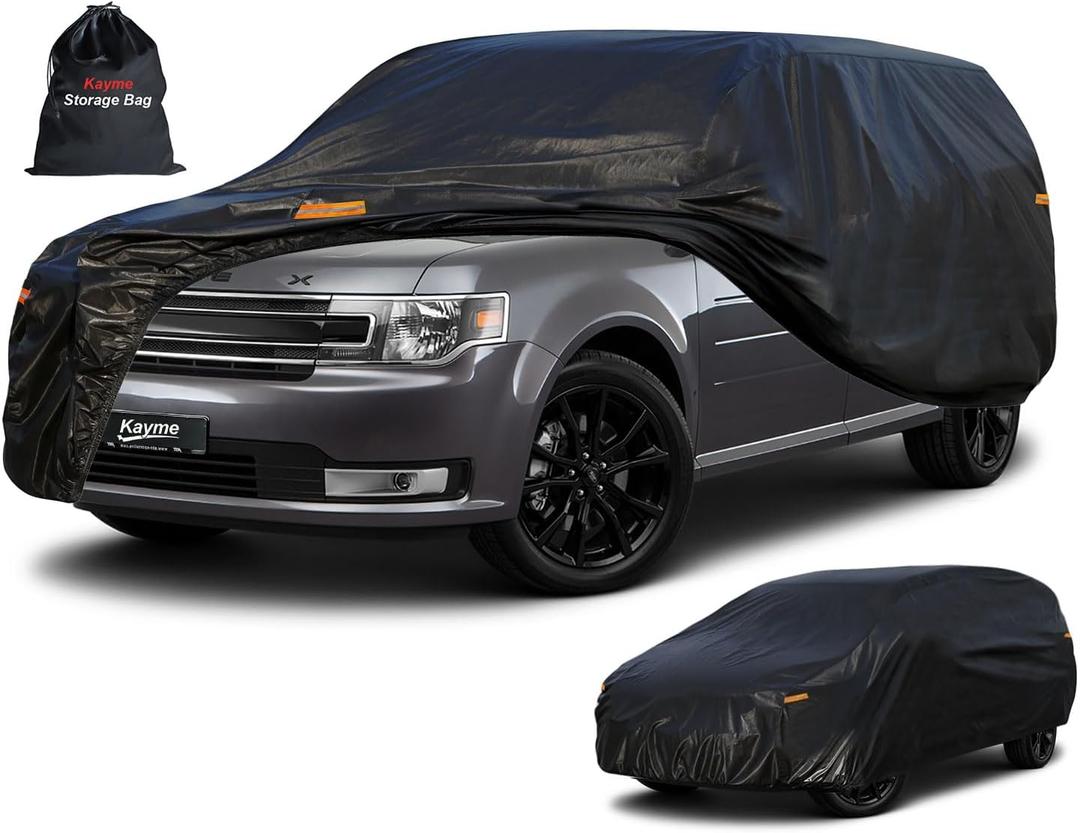 Kayme 7 Layers SUV Car Cover Waterproof All Weather for Automobiles, Outdoor Large SUV Cover Rain Sun UV Protection, Universal Fit for Dodge Durango, Ford Flex, Infiniti QX60, BMW X7 (201-206 inch) (PE-Black)