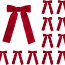 Meseey 12 Pcs Red Velvet Bows with Twist Tie 3.5 Inch Pre-Tied Vintage Christmas Velvet Ribbon Bows for Treat Bags Gift Wrapping Basket Wedding Baby Shower Brithday Party