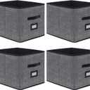 Onlyeasy Extra Large Foldable Cloth Storage Cubes 4 Pack with Label Holders - Fabric Storage Bins Baskets Organizers for Home Office Nursery with Handles, 13 L x 15 W x 13 H Inch, Black, MXABXL04PLP