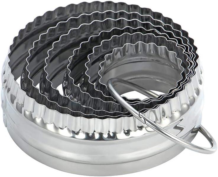 Fluted Cookie Cutters- Round Biscuit Cutters Set of 6 Pieces, Double Sided Fluted and Plain Edge Cookie Cutters, Stainless Steel