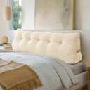 Bed Wedge Pillow for Headboard - Large Wedge Bolster for Sitting, Reading & Bed Headboard with Removable Washable Cover (Queen Size, Beige)