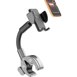 Charchendo Gooseneck Exercise Bike & Spin Bike Phone Holder [Anti-Drop Design], Secure Non-Slip Handlebar Mount Clamp, Fit 17 16 15 14 13 12 Pro Plus Max Mini and 4-7" Phones with Thick Cases