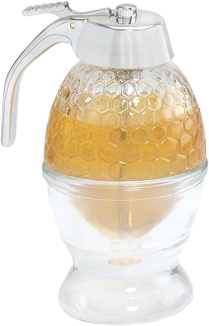 Fox Run Glass Honey and Syrup Dispenser With Warming Base, Clear, 3.25 x 4 x 6 inches