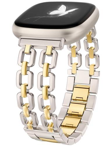 Wearlizer Metal Band Compatible with Fitbit Versa 4 Bands for Woman/Versa 3/Sense 2/Sense Bands Women, Dressy Chain Strap Designer Stainless Steel Bracelet Wristband