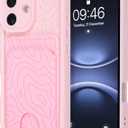MZELQ Compatible with iPhone 17 Case 2025 Silicone Card Holder, Cute Pattern Wave Ripple Cover for Girls Women -Pink