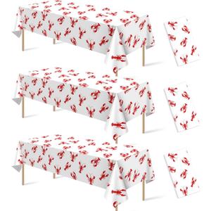3 Pack Crawfish Boil Party Tablecloth 108x54 Inch, Plastic Disposable Rectangle Lobster Table Cloth for Seafood Boil Party Supplies Crawfish Party Birthday Decoration(White)