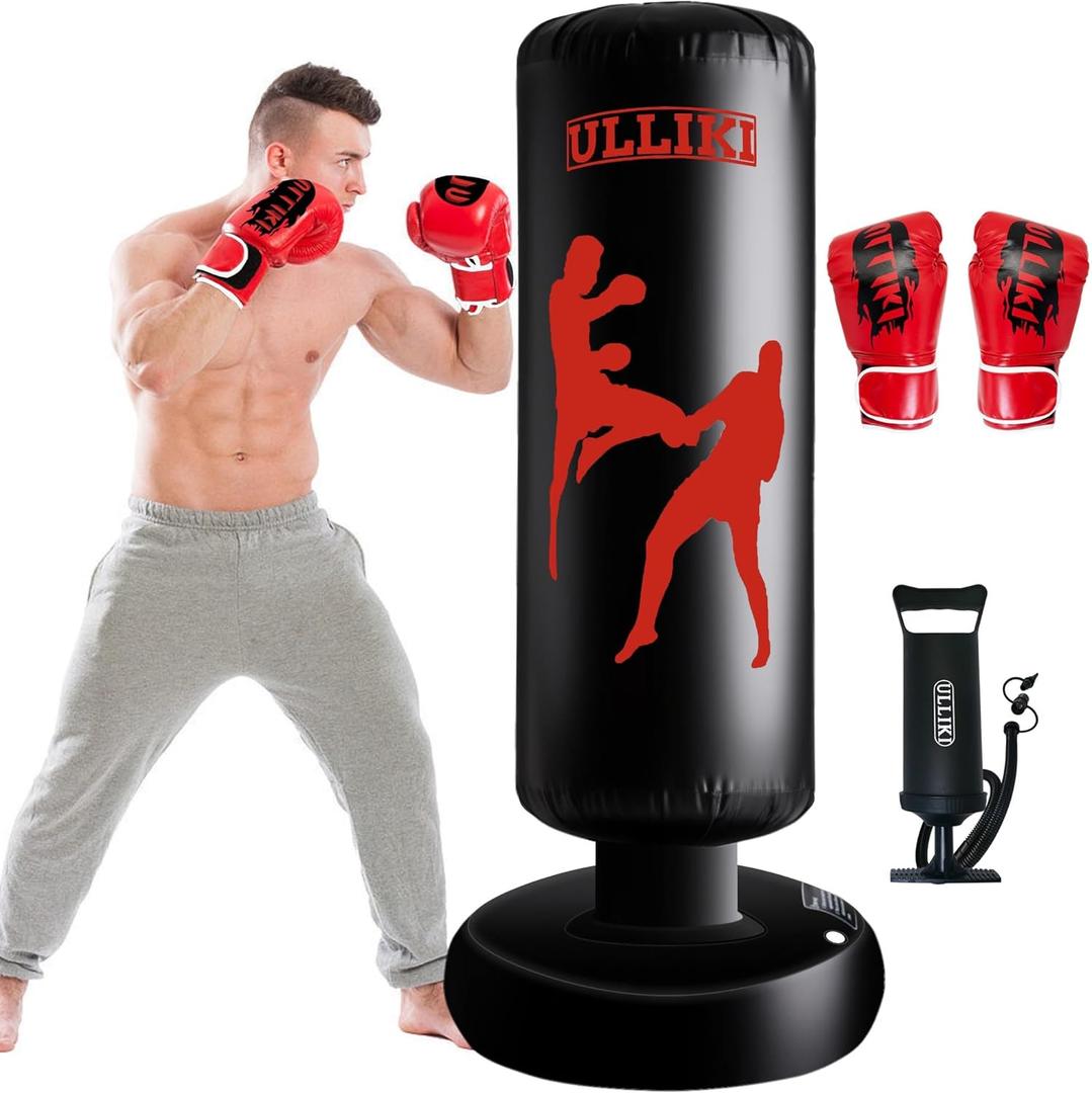 Freestanding Punching Bag for Adults with Gloves, Kick Boxing Bag with Stand for Adults, Blow up Punching Bag for Kids 12-14