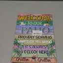 Welcome to Our Patio Outdoor Sign, 8×11 Inches Wooden Sign with Stand, Signs for Outdoor Beach Bar Pub, BBQ Party, Housewarming Gift, Outdoor Yard, Porch, Backyard-06