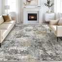 kakania 8x10 Washable Area Rug - Abstract Soft Non-Slip Modern Low-Pile Carpet for Living Room Bedroom Office Dorm, Kid Pet Safe Robot Vacuum Friendly - Black Glod