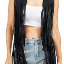 Fahsyee Fringe Vest Women Western Tops Faux Suede Tassel Cowgirl Outfits 70s Hippie, Large