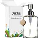 JASAI 16OZ Cylinder Glass Soap Dispenser with Rust Proof Stainless Steel Pump, Refillable Bathroom Soap Dispenser for Hand Soap, Dish Soap, Liquid Soaps and Kitchen (Clear)
