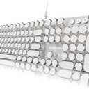 EWEADN Typewriter Style Mechanical Keyboard, Wired Typewriter Keyboards,104 Keys Backlit LED Metal Keyboards, Media Control Knob, Wired Computer Keyboard White Switch for Windows/Mac/PC-White