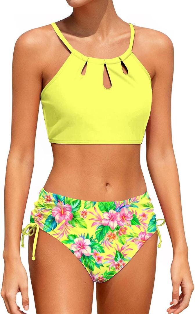 Girls Swimsuit 2 Piece Bathing Suit Tankini Adjustable Straps Cut Out Swimwear Size 9-16Y
