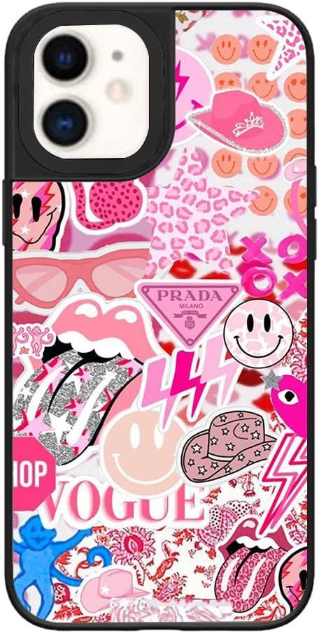 Case for iPhone 11, Trendy Aesthetic Preppy Sticker Collage Pattern Print, Glossy Hard PC Back Soft TPU Bumper, Slim Shockproof Anti-Scratch Cover for Teen Girls Women