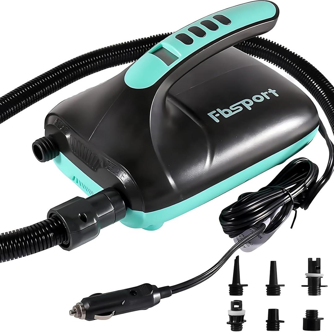 FBSPORT 20PSI High Pressure SUP Vehicle Electric Air Pump, Inflation Paddle Board Pump for Stand Up Paddle Boards, Inflation & Deflation Function Quick Air Inflator for Paddleboards (Green)