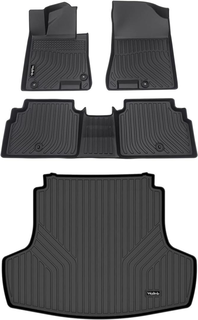 Wailtnb-Car Floor Mats & Cargo Trunk Liners Compatible for Kia K5 2021-2025 & Hyundai Sonata 2020-2025 All-Weather Rubber Mat Protection Black