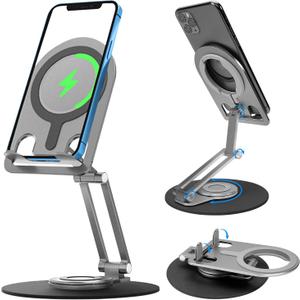 UCINNOVATE Cell Phone Stand for Desk, Adjustable Height and Angle Aluminum Charging Holder Dock for Magsafe Charger, Compatible with iPhone 15/14/13/12 Series[Charger Not Included] (Black)