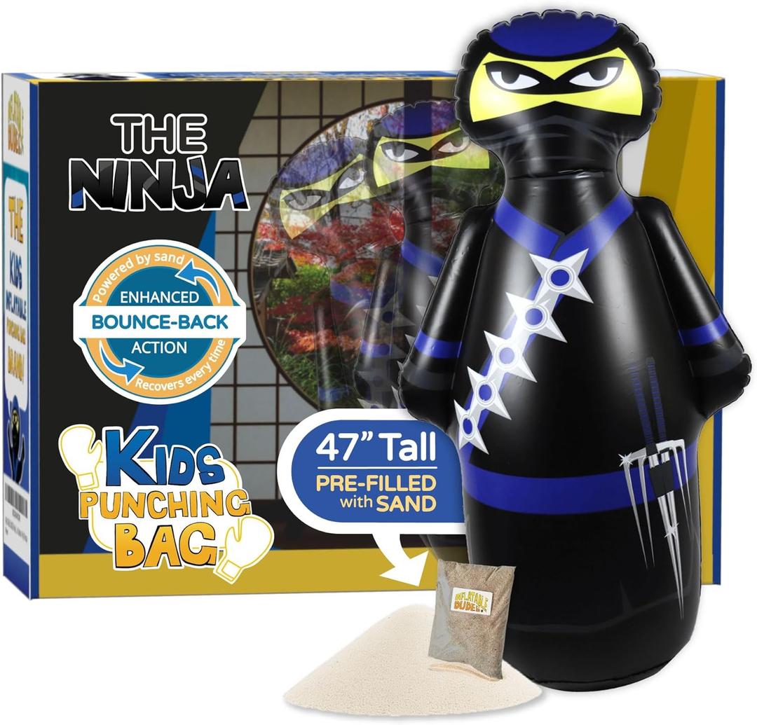 INFLATABLE DUDES Ninja Toy 47 Inches -Kids Punching Bag | Already Filled with Sand| Bop Bag | Inflatable Bopper | Boxing | Ninja Birthday Party | Party Decorations | Punching Bag for Kids- (Nobi)