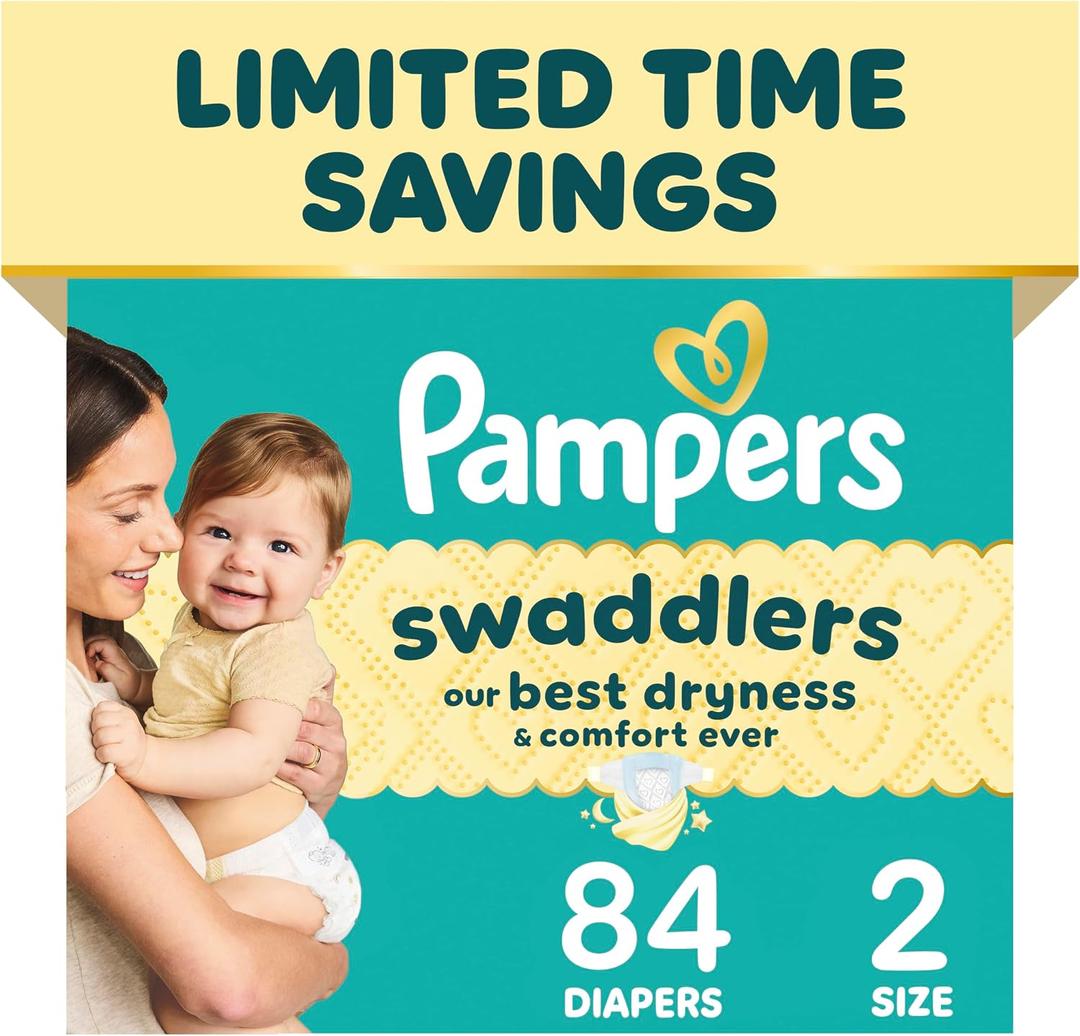 Pampers Swaddlers Diapers, Size 2 (10-22 lbs), 84 Count, Absorbent, Keeps Baby Dry and Comfortable, Skin Safe Disposable Baby Diaper  