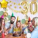30th Birthday Decoration for Men Women, Sage Green White Gold 30th Birthday Balloons with Happy 30th Birthday Banner Cake Toppers Triangle Flag Number 30 Balloons for 30 Year Old Birthday Decorations