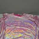 Casey Kevin Mens Metallic T-Shirts Shiny Shirt for Mens 70s Disco Outfits for Mens Holographic Short Sleeve Tops Pink XXL