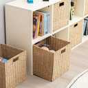 Handwoven Paper Woven Cube Basket Organizer with Handles set of 4 Foldable Storage baskets for Bedroom Living Room Cubby Storage Units for Clothes Books Toys (Natural, 13" L x 13" W x 13" H)