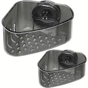 2PCS Sink Organizer Rack for Kitchen for Sponges, Scrubbers, Sink Corner Drain Box,with Adhesive Suction Cup Mount(Black)