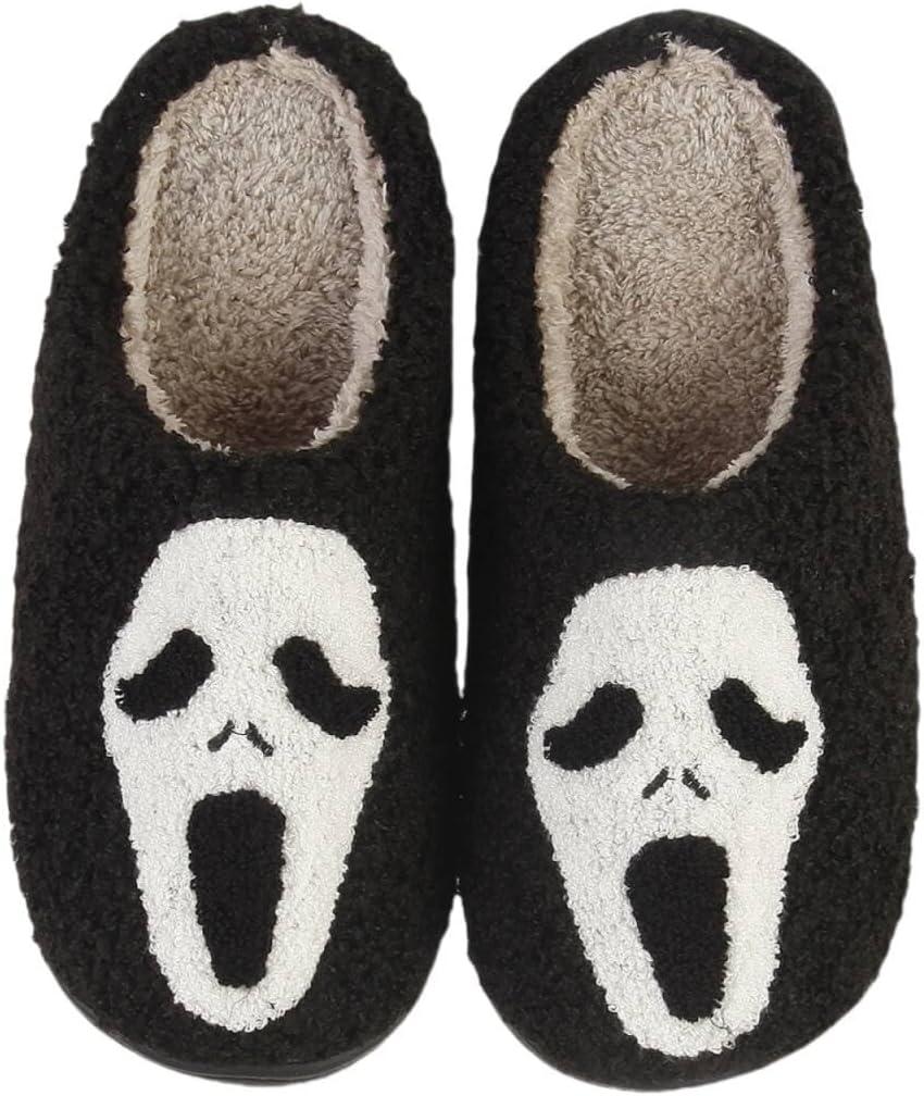 Halloween Slippers For Womens Mens Home Elastic Comfy Retro Memory Foam Fuzzy Soft Bedroom Plush Warm Anti-Skid Sole Winter Wool Lined Indoor Outdoor House Shoes