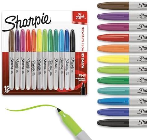 Sharpie Permanent Markers Quick Drying And Fade Resistant Fine Tip Marker Set For Wood Plastic Paper Metal And More Drawing Coloring And Poster Marker Assorted Colors 12 Count in one Pack. Pack of 2