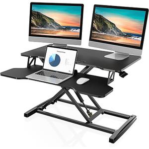 FITUEYES Height Adjustable Standing Desk 32" Wide Sit to Stand Converter Stand Up Desk Tabletop Workstation for Dual Monitor Riser FSD308001WB