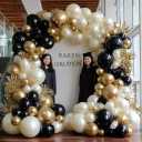 Black White Gold Balloon Garland Double Stuffed, Pearl Sand Champagne Gold Balloons Cream Beige Balloon Arch Kit for Birthday Graduation Wedding Bachelorette Engagement Party Decorations, 18in 12in 5in