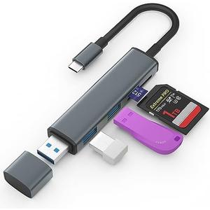 TIANSONG USB 3.0 SD Card Reader with Dual USB Ports, USB C SD Card Reader for iPhone 15/iPad/Mac 4 Ports Read and Write Simultaneously Memory Card Adapter for MacBook Pro/Air iMac Android S23 S22